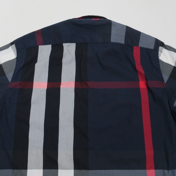 Burberry Men's Check Cotton Short Sleeve Shirt Navy Size XL - Picture 6 of 12